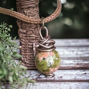 5 For $25💫Wrapped Unakite Stone Pendant Necklace